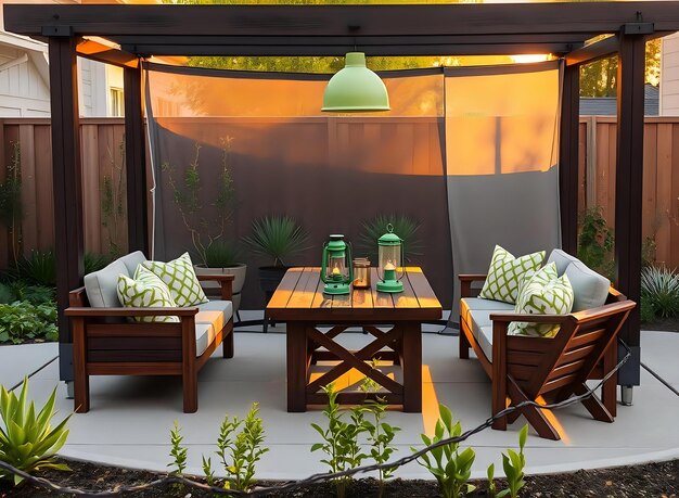 Photo breezy patio with a comfortable seating area