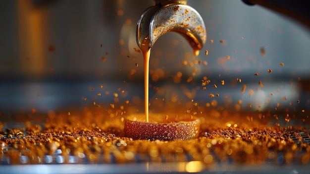 Brewing espresso with rich coffee grounds at a cafe