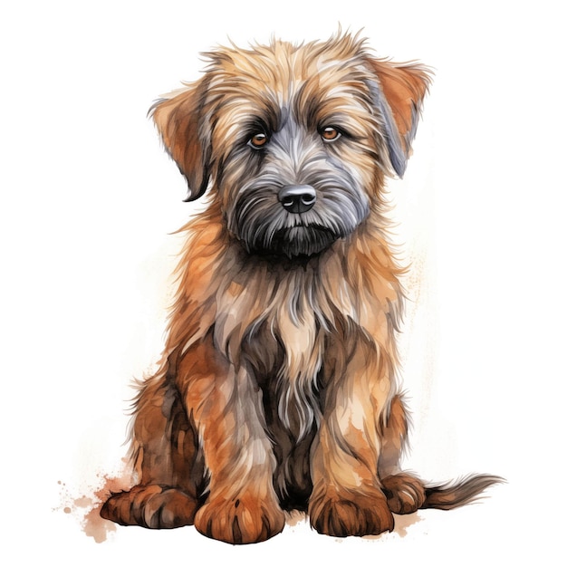 Briard dog Puppy dog Berger de Brie clipart Watercolor illustration Generative AI