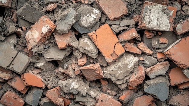 Photo brick debris from a demolished house wall