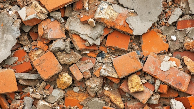 Photo brick debris from a demolished house wall