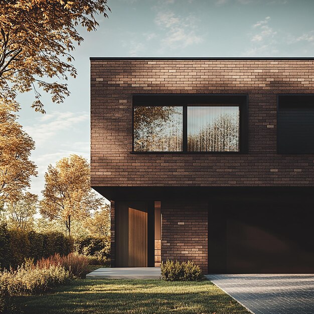 Photo a brick house with a black door and a black door