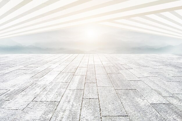 Brick square strip roof and ink mountains used for the background of car advertising