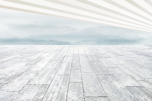 Brick square strip roof and ink mountains used for the background of car advertising