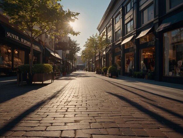 Photo a brick street with a sign that says  the name of the store