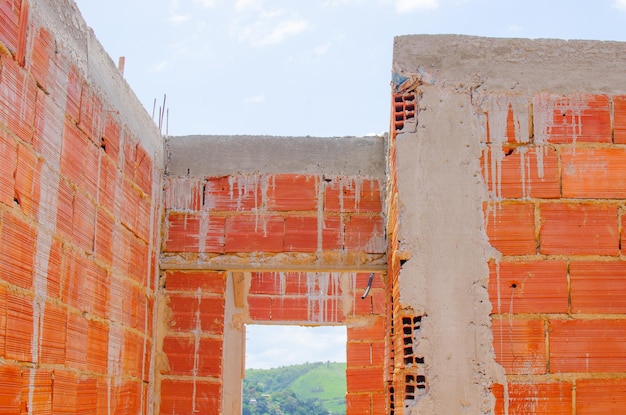 Brick wall under construction of brazilian house brick under construction in brazil blocks or bricks