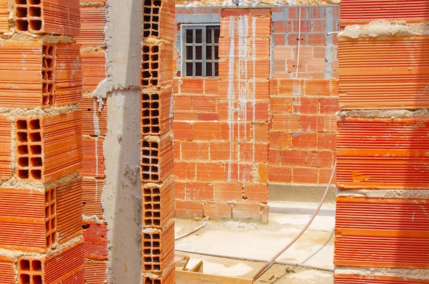 Brick wall under construction of brazilian house brick under construction in brazil blocks or bricks