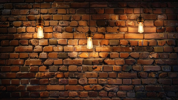 Brick Wall Illuminated with Three Lights