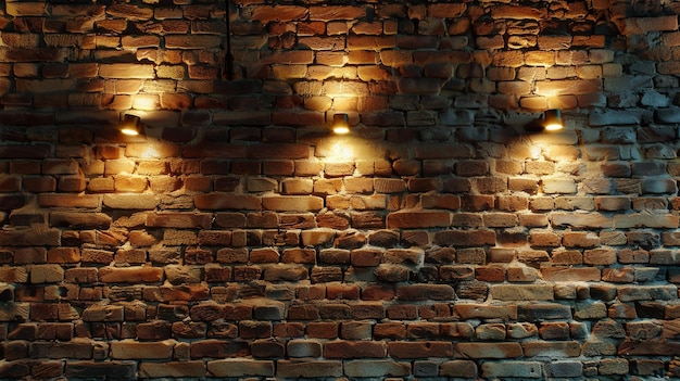 Brick Wall Illuminated with Three Lights