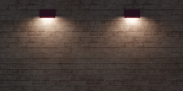 Brick wall and lantern Light on the surface of a blank cement wall old floor 3d illustration