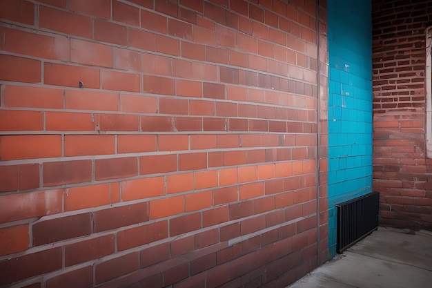 a brick wall with a blue door and a blue door