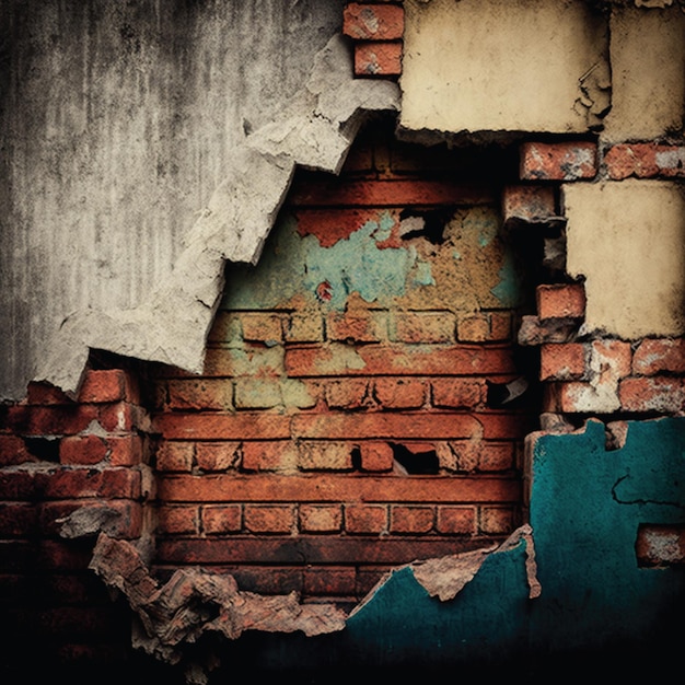 A brick wall with a blue piece of paper that says'broken'on it