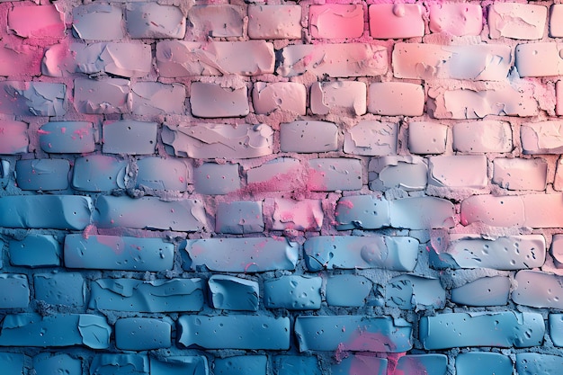 Brick Wall With Blue and Pink Paint