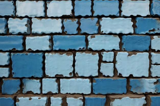 a brick wall with blue and white bricks and a blue square