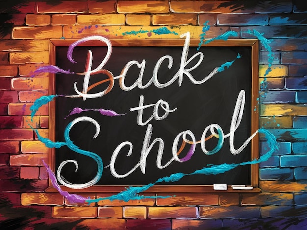 a brick wall with a chalkboard that says back to school