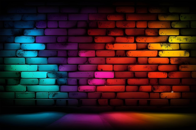 A brick wall with a colorful light on it