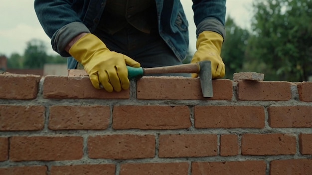 Photo a brick wall with a hammer and a hammer on it