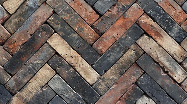 Photo a brick wall with a herringbone pattern the bricks are old and weathered with a variety of colors and textures