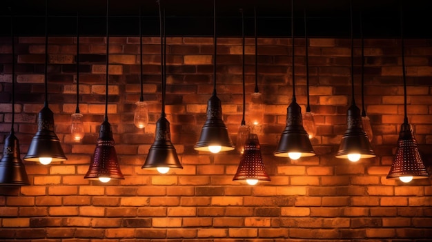 A brick wall with lamps and lights that say'fire '