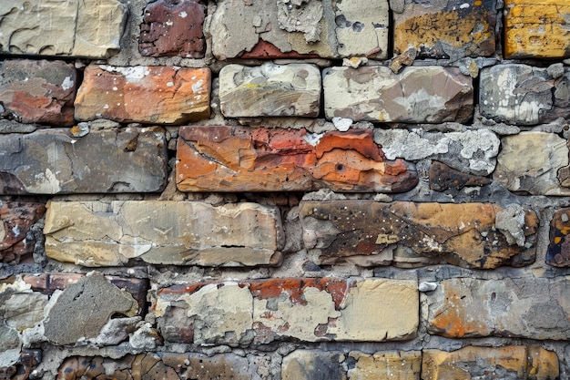 A brick wall with a lot of cracks and holes