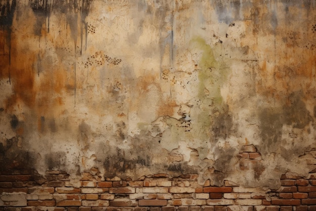 A brick wall with peeling paint on it generative AI