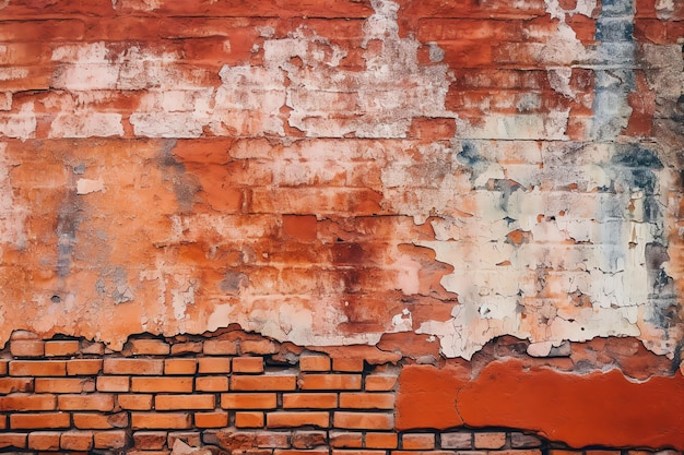 A brick wall with a red and white paint