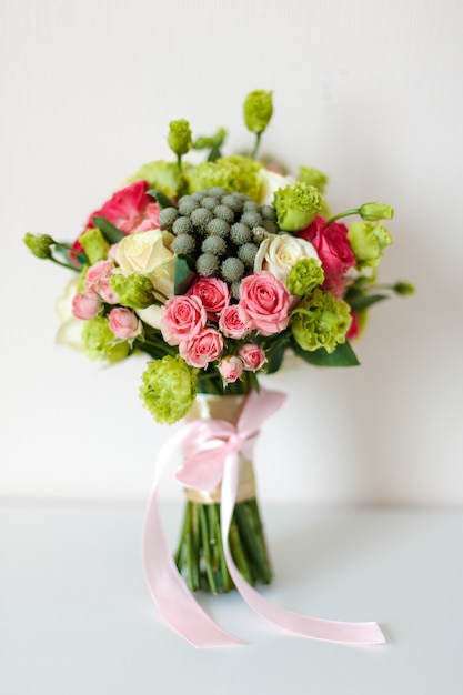 Bridal beautiful romantic bouquet of various flowers