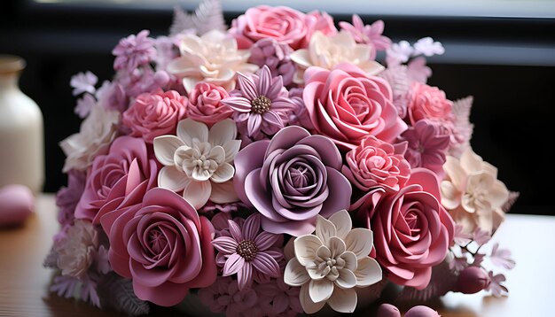 Bridal bouquet of flowers in pink and white colors