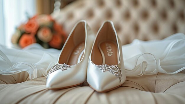 Photo bridal shoes and wedding rings