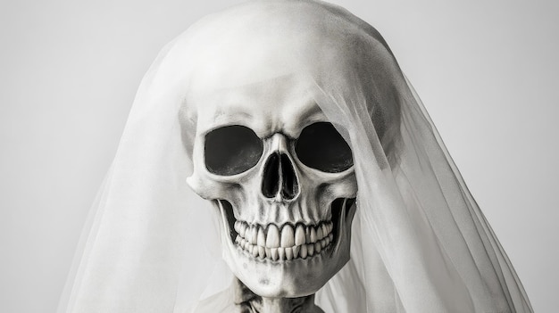 Photo bridal skull in elegant white veil