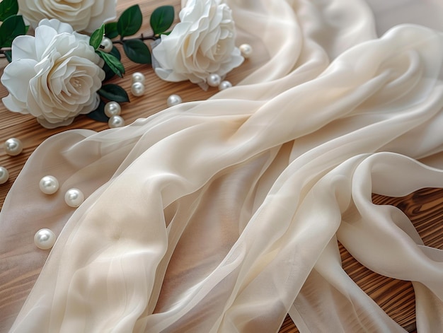 Bridal Wedding Fabric Silk Ribbon and Pearl Decorations