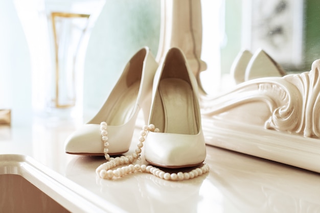 Bridal women shoes. The concept of wedding and celebration.