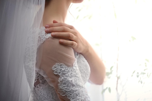 Bride in beautiful wedding gown