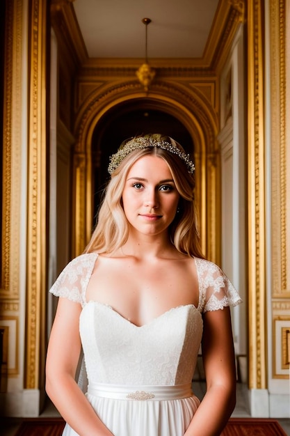 Bride in front of a gold door