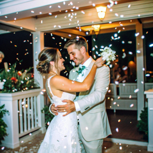 Photo a bride and groom are celebrating their first dance