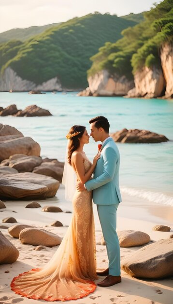 Photo the bride and groom on the beach