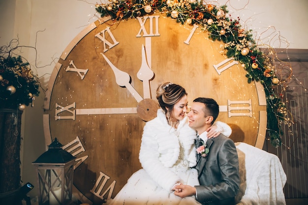 Bride and groom on Christmas time