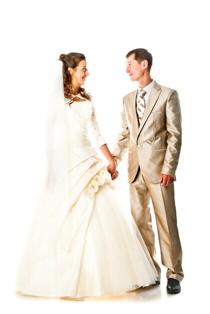 Bride and groom isolated on a white background