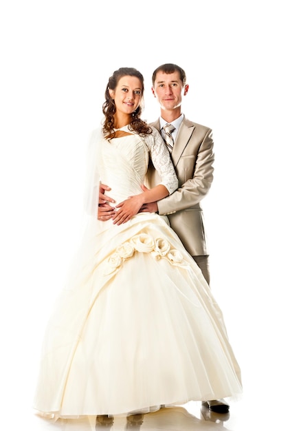 Bride and groom isolated on a white background