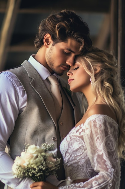 A bride and groom kiss in front of a tree