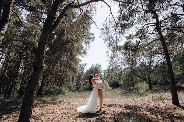 Bride and groom Luxurious young couple of newlyweds in love posing for the first family wedding photo shoot