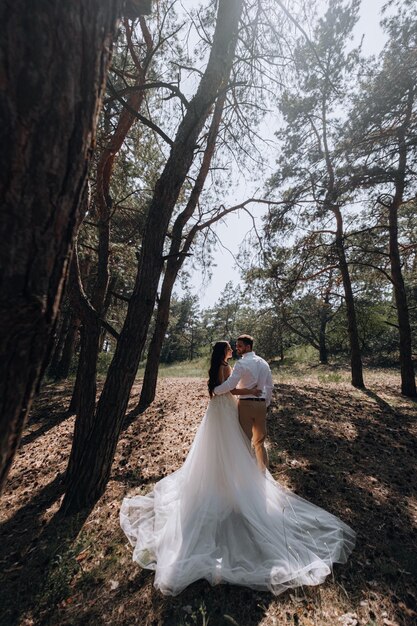 Bride and groom Luxurious young couple of newlyweds in love posing for the first family wedding photo shoot