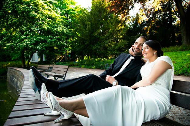 Bride and Groom Marriage Concept. Happy Faces Romantic and Emotional