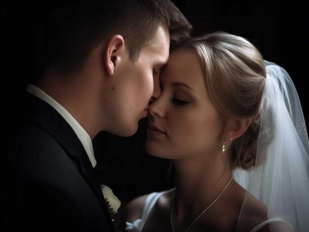 Bride and Groom Sharing a Kiss on Wedding Day