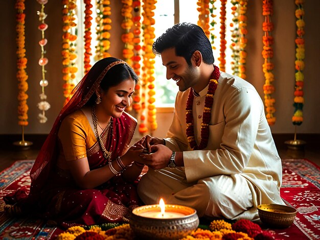 Photo a bride and groom sit in front of a candle that reads quot love quot