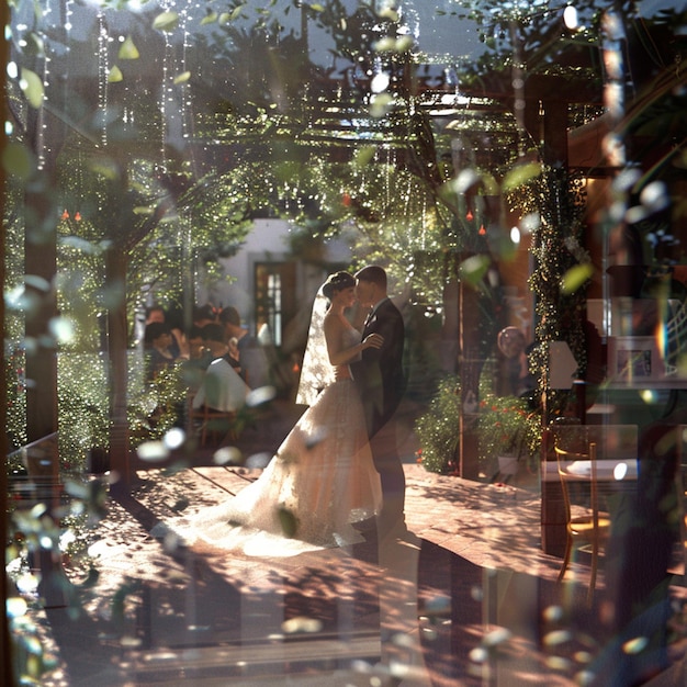 Photo a bride and groom on their wedding day in an outdoor setting