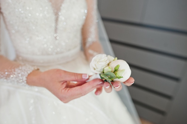 Bride holding beautiful tender wedding bouquet