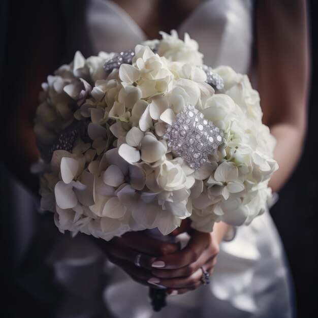 A bride holding a bouquet of flowers