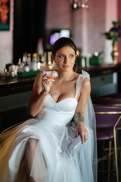 Bride inside the cocktail bar