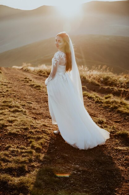 Bride portrait with a mountain view